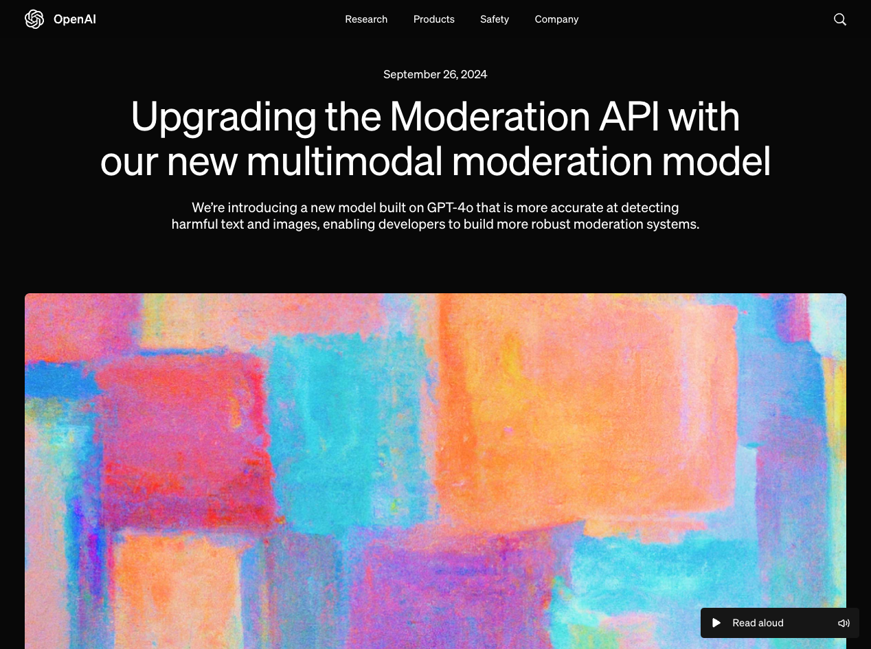 Upgrading the Moderation API with our new multimodal moderation model | OpenAI