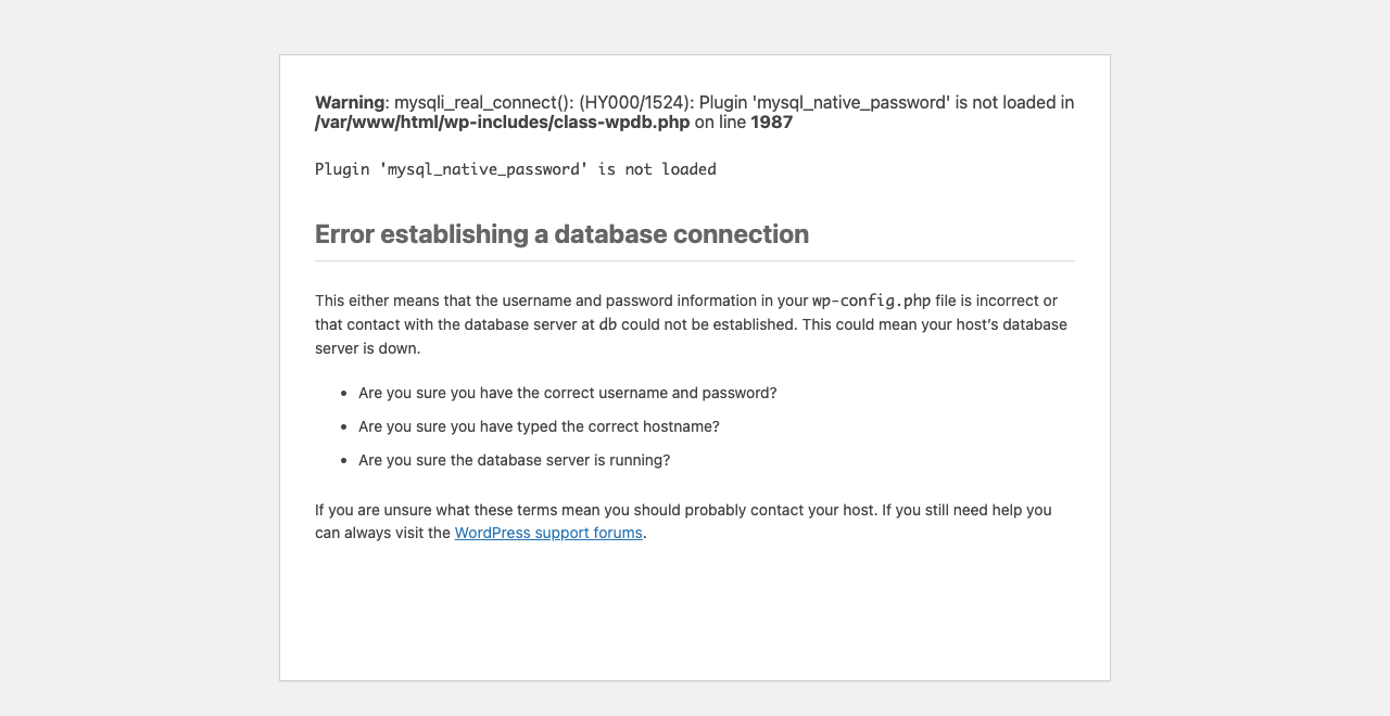 WordPress: Error establishiing a database connection