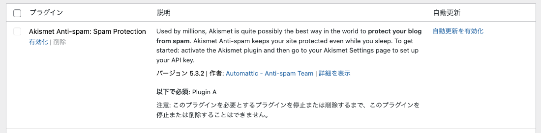 Akismet に依存するプラグインがある