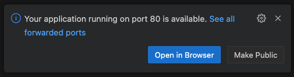 Your application running on port 80 is available.