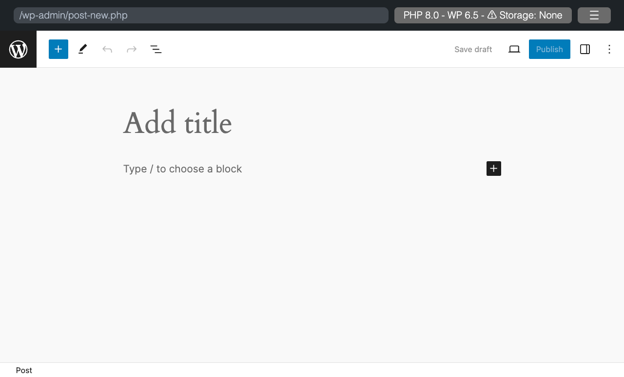 WordPress Playground: 起動直後にブロックエディタを開く（新規の投稿）