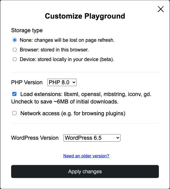 WordPress Playground Customize Playground